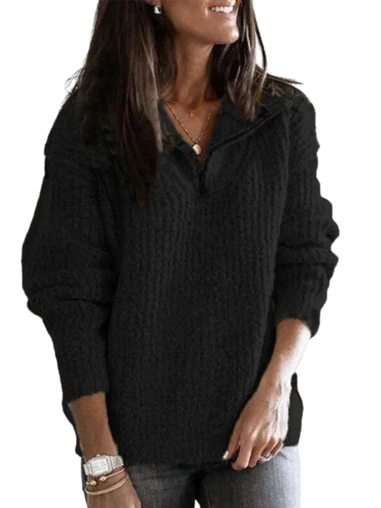 Ladies Sweater – Knitted – Quarter Zip – Long Sleeves – Comfortable Casual Fit - Image 7