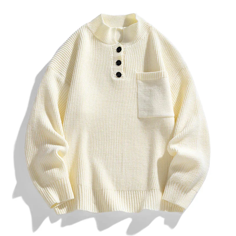 Leo Oversized Knit Sweater | Ribbed Button Placket Chest Pocket Sweater - Image 4