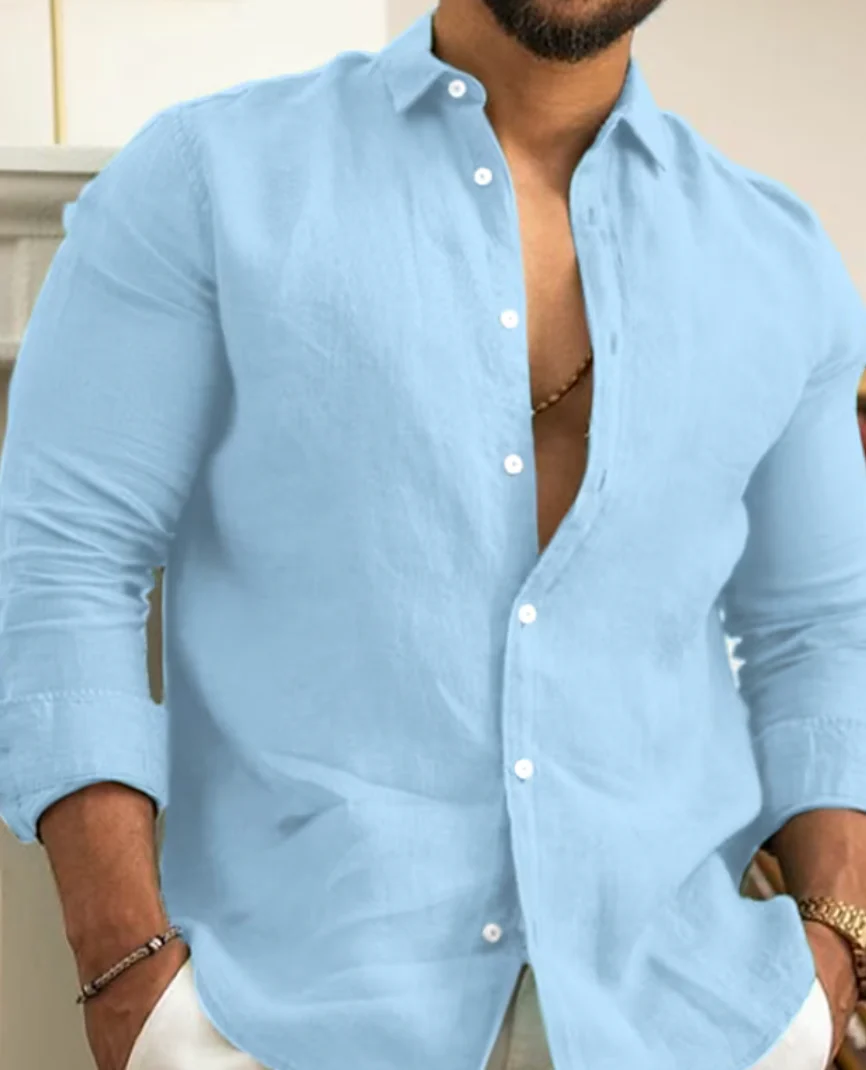 Men's Shirt – Linen – Slim Fit – Long Sleeve – Breathable & Stylish - Image 3