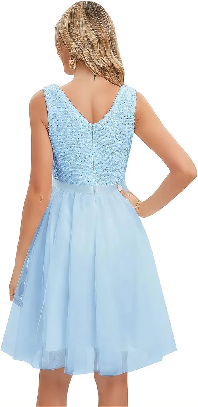 Light blue lace dress with tulle skirt - Image 2
