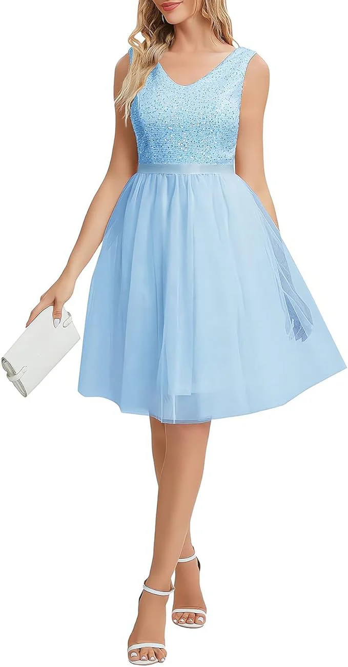 Light blue lace dress with tulle skirt - Image 4