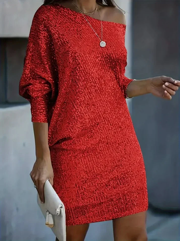 Lillian - Elegant Off-Shoulder Glitter Dress - Image 3