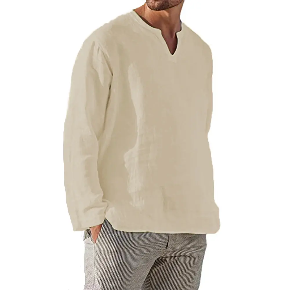 Men's Shirt – Breathable Linen – V-Neck – Long Sleeves – Loose Fit - Image 5