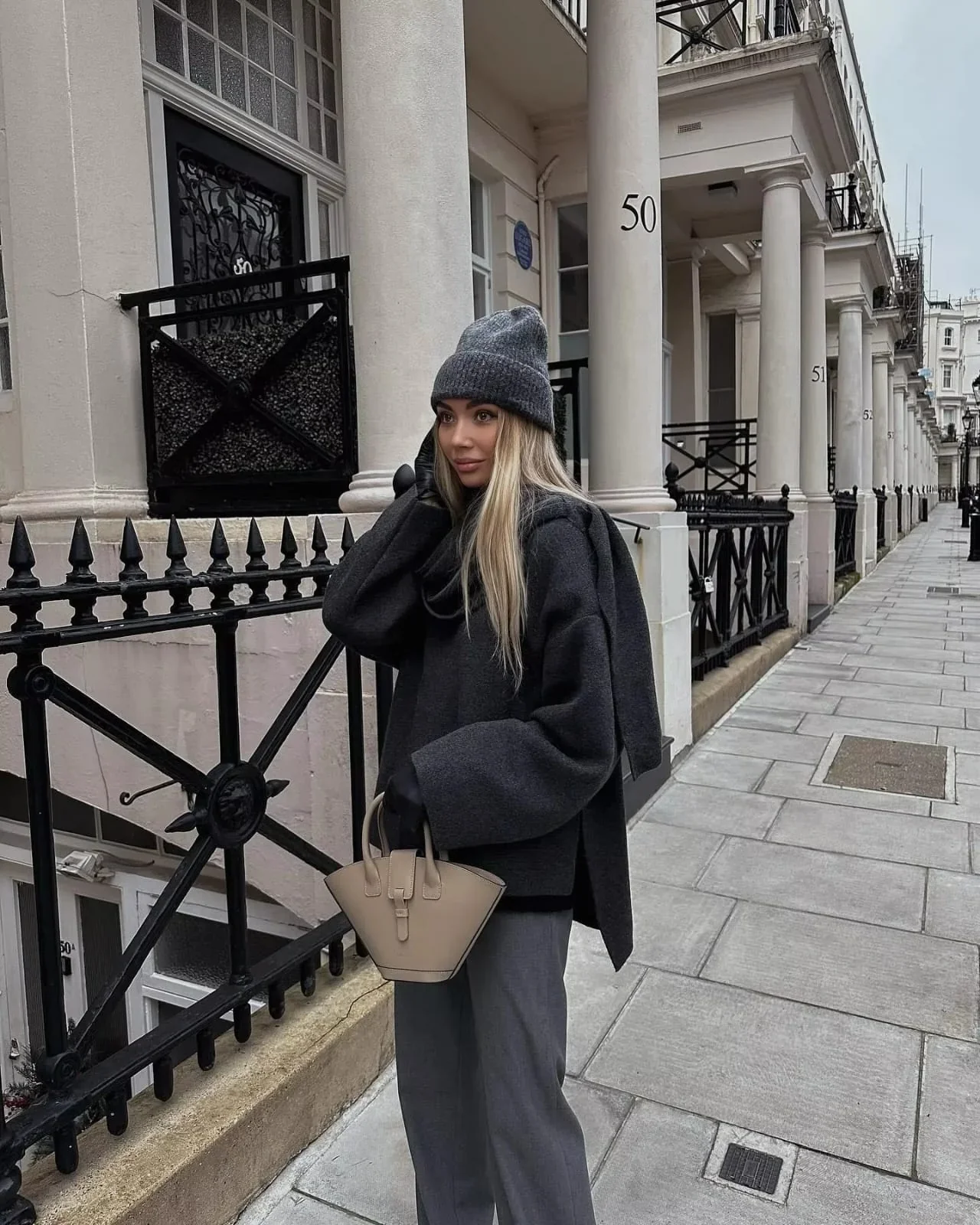 Women's Oversized Wrap Coat - Wool Mix - Elegant Fit - Long Wide Sleeves - Image 3