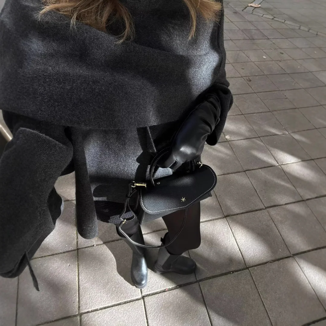 Women's Oversized Wrap Coat - Wool Mix - Elegant Fit - Long Wide Sleeves - Image 4