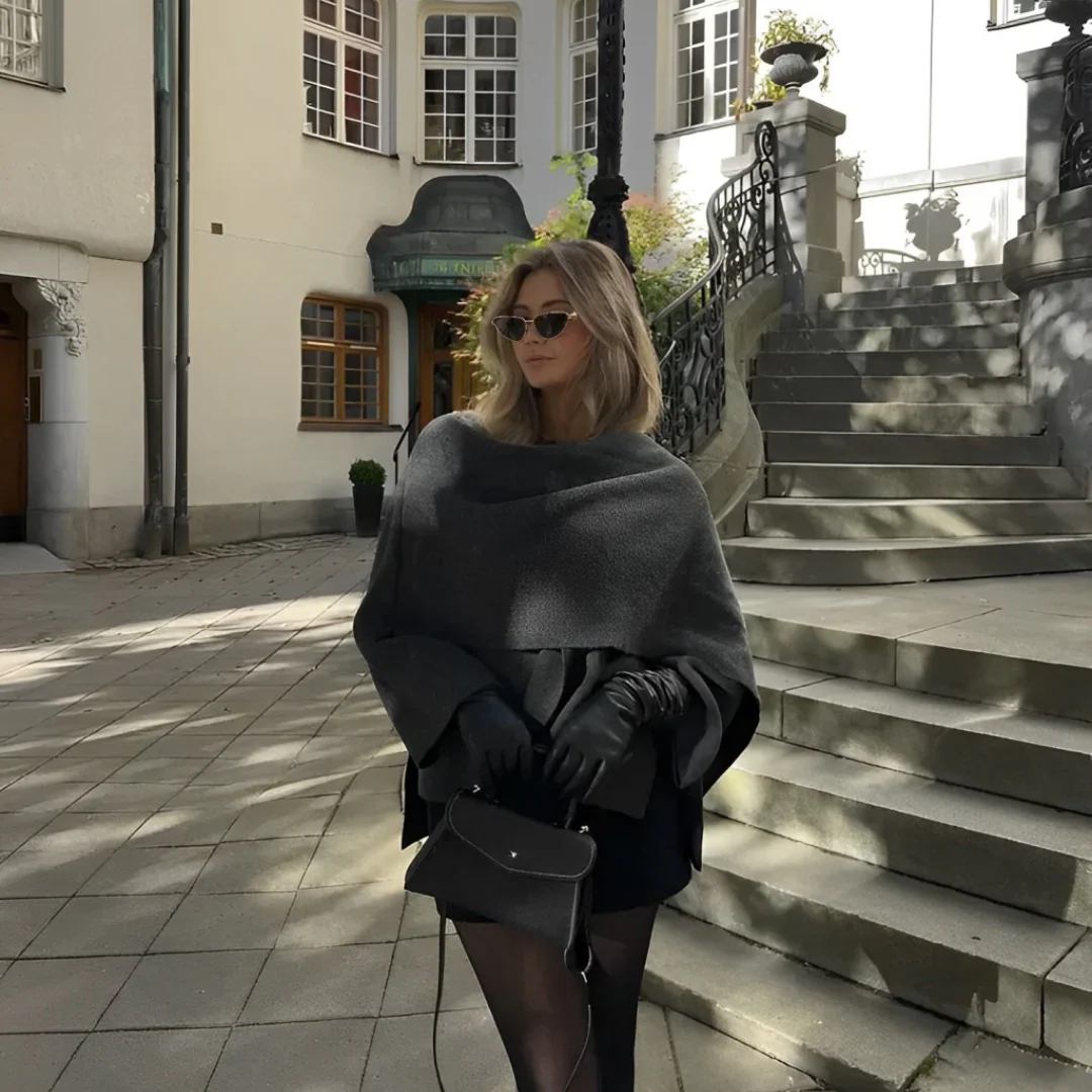Women's Oversized Wrap Coat - Wool Mix - Elegant Fit - Long Wide Sleeves - Image 5