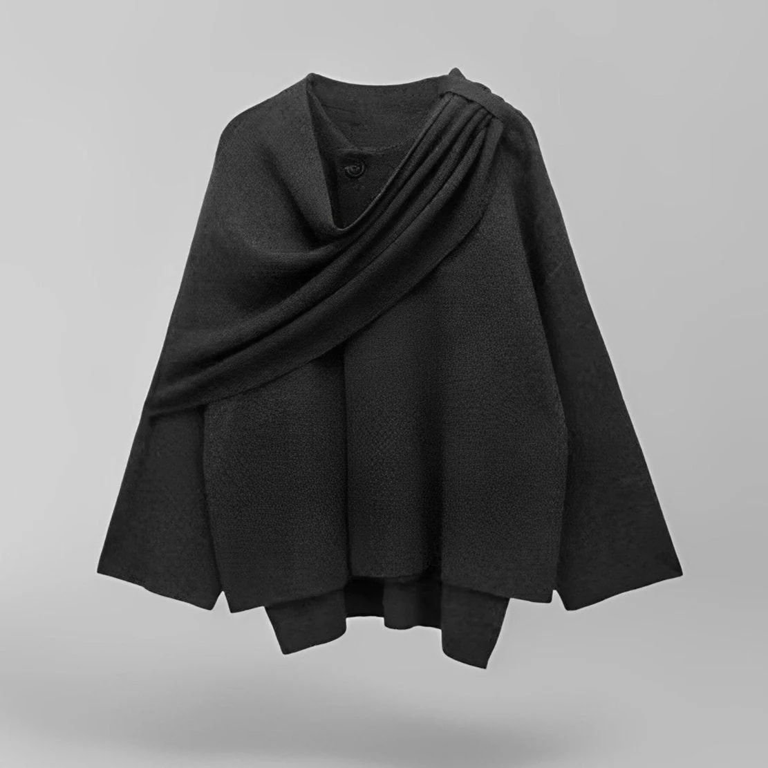 Women's Oversized Wrap Coat - Wool Mix - Elegant Fit - Long Wide Sleeves - Image 9
