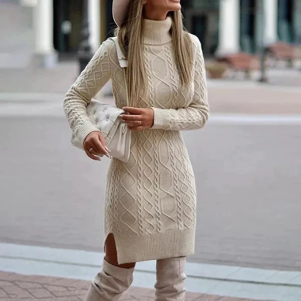 Liza - Elegant Knitted Turtleneck Dress - Image 2