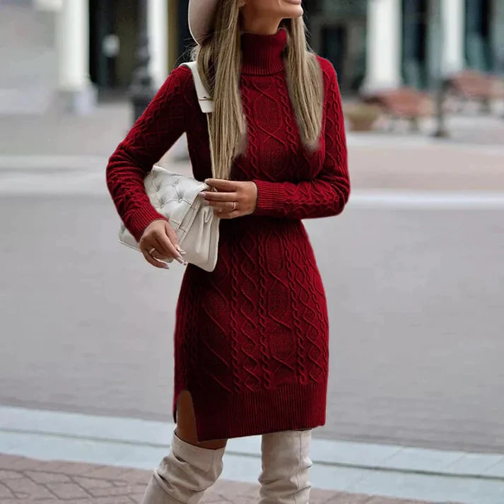 Liza - Elegant Knitted Turtleneck Dress - Image 4