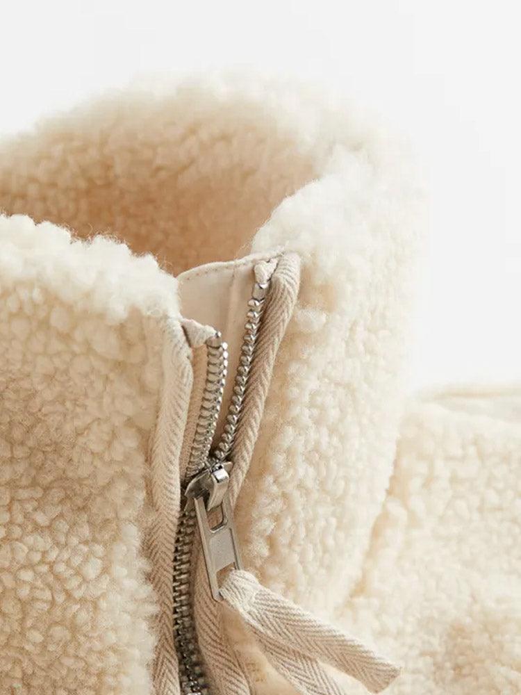 Women's Sherpa Jacket – Teddy Fleece – Relaxed Fit – High Collar – Zipper & Patch Pockets - Image 3