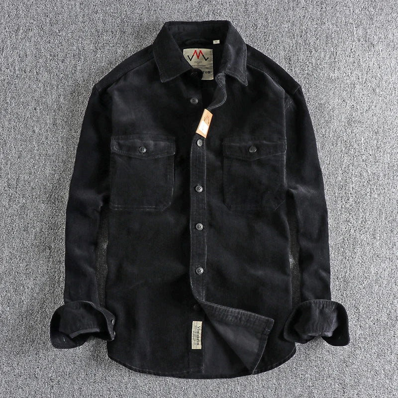 Men's Shirt - Corduroy Rib Fabric - Long Sleeve - With Chest Pockets - Casual Fit - Image 11