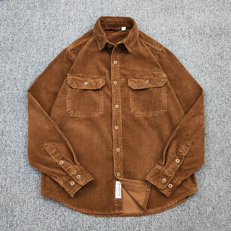 Men's Shirt - Corduroy Rib Fabric - Long Sleeve - With Chest Pockets - Casual Fit - Image 12