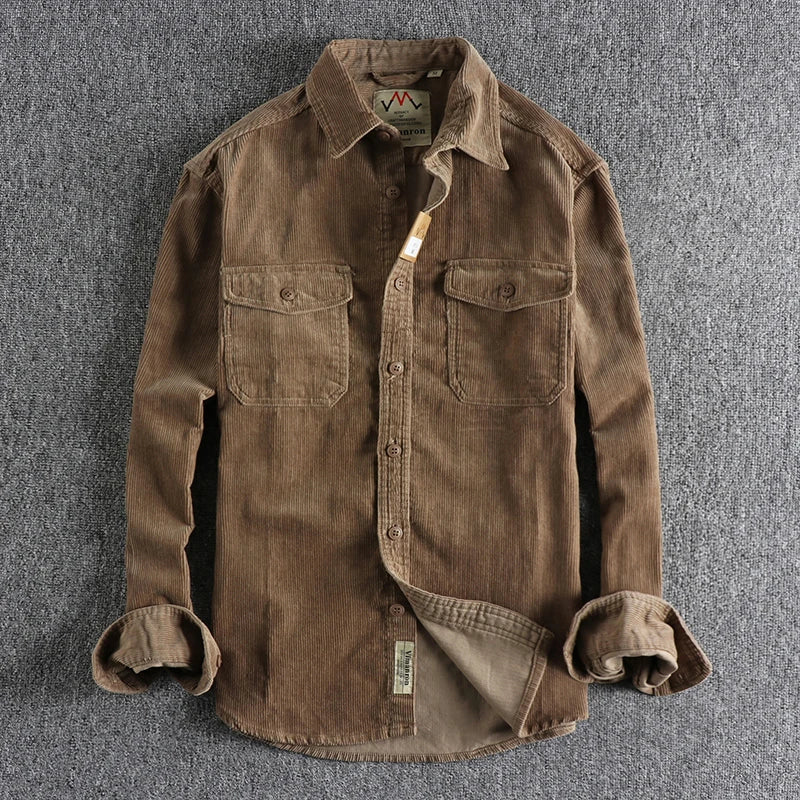Men's Shirt - Corduroy Rib Fabric - Long Sleeve - With Chest Pockets - Casual Fit - Image 3