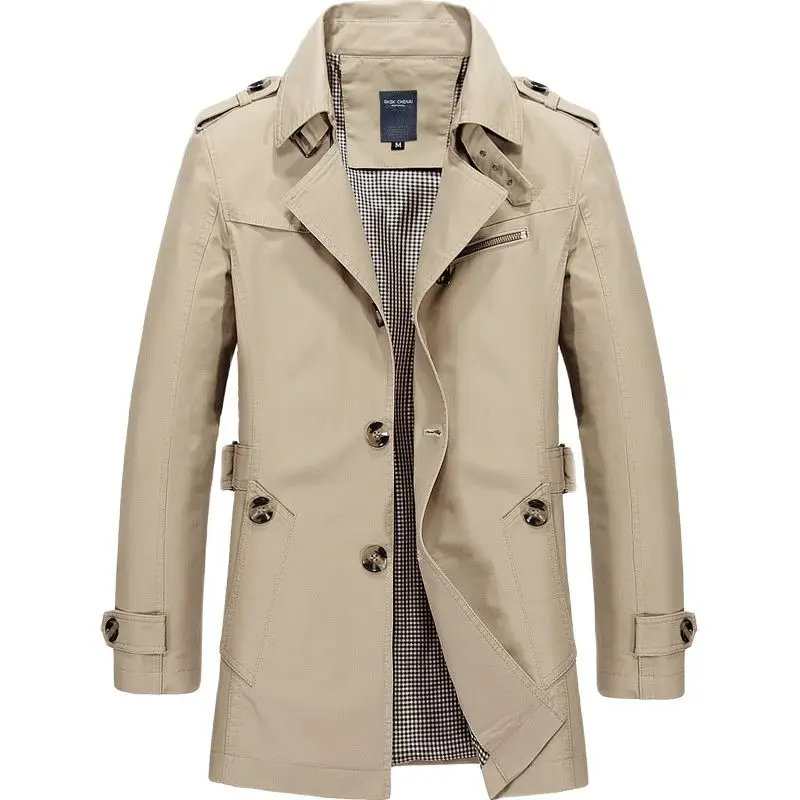 Men's Trenchcoat - Double-Breasted - Fitted With Belt - Water-Repellent & Lined - Image 4