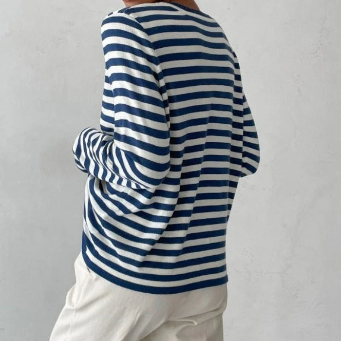Women's Sweater – Soft Fabric – Relaxed Fit – Long Sleeve Striped Casual Design - Image 2