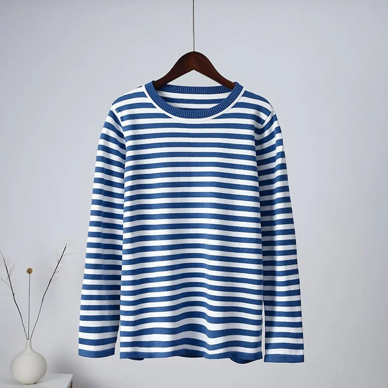 Women's Sweater – Soft Fabric – Relaxed Fit – Long Sleeve Striped Casual Design - Image 3