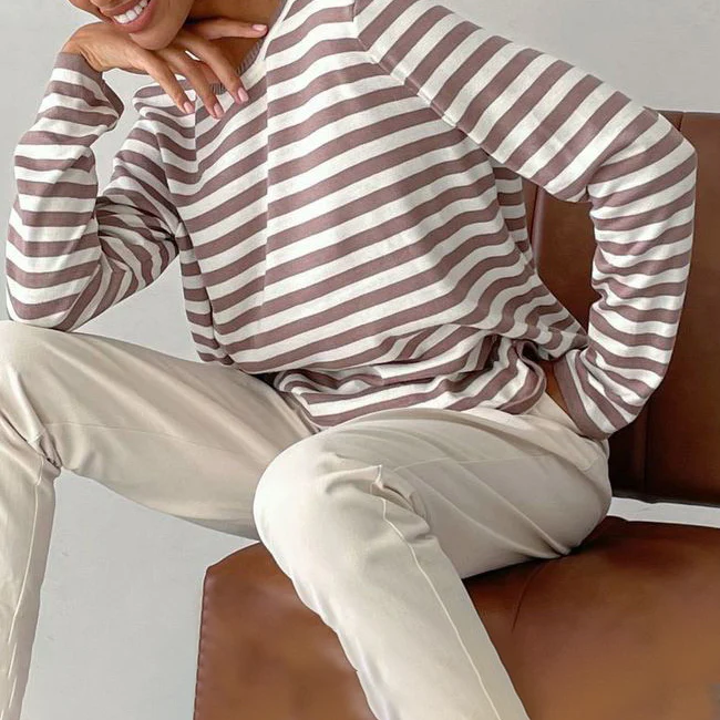 Women's Sweater – Soft Fabric – Relaxed Fit – Long Sleeve Striped Casual Design - Image 4