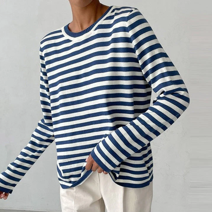 Women's Sweater – Soft Fabric – Relaxed Fit – Long Sleeve Striped Casual Design - Image 6