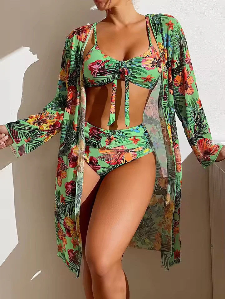 Ladies Bikini Set – Bralette Top with Bow – High Waist Brief – Includes Airy Cover-Up - Image 12