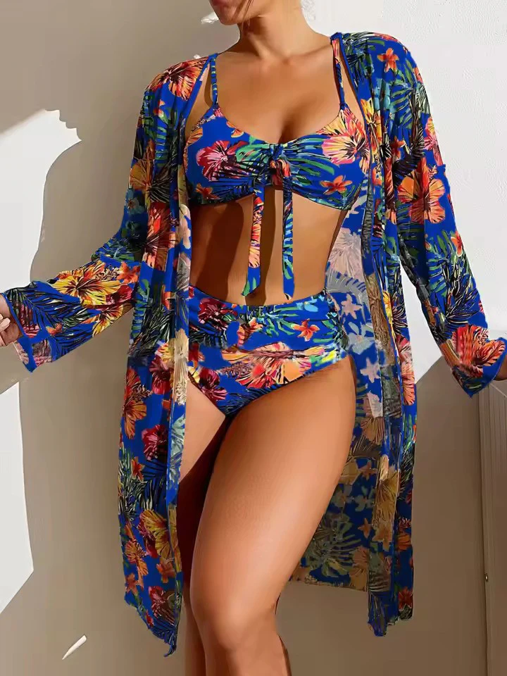 Ladies Bikini Set – Bralette Top with Bow – High Waist Brief – Includes Airy Cover-Up - Image 14