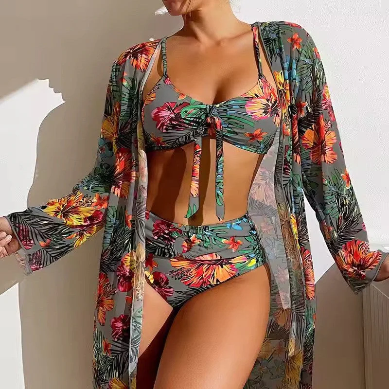 Ladies Bikini Set – Bralette Top with Bow – High Waist Brief – Includes Airy Cover-Up - Image 15