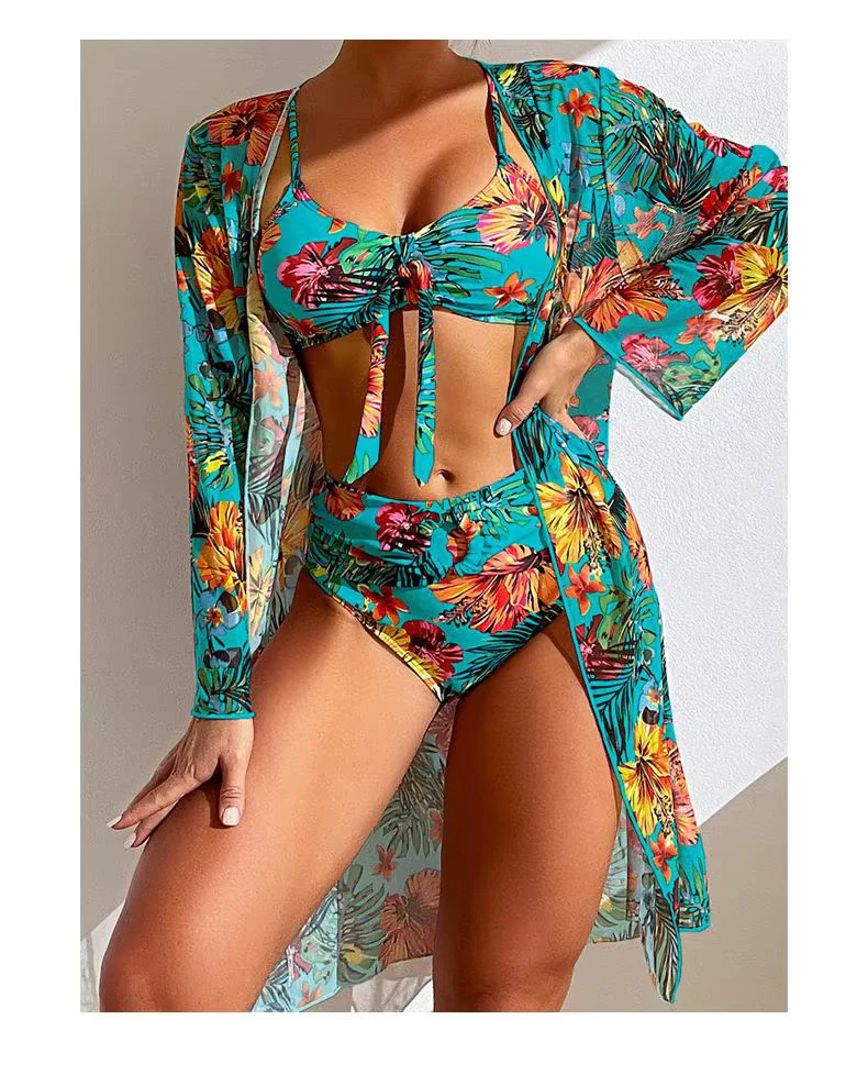 Ladies Bikini Set – Bralette Top with Bow – High Waist Brief – Includes Airy Cover-Up - Image 2