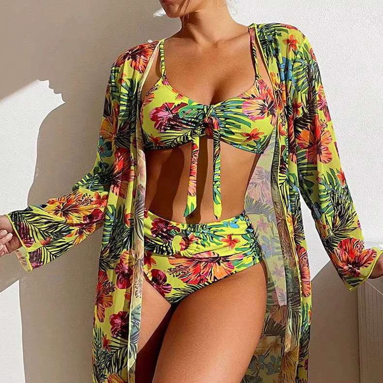 Ladies Bikini Set – Bralette Top with Bow – High Waist Brief – Includes Airy Cover-Up - Image 9