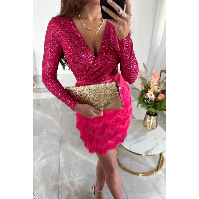 Madison - Elegant Sequin Dress with V-Neck - Image 2