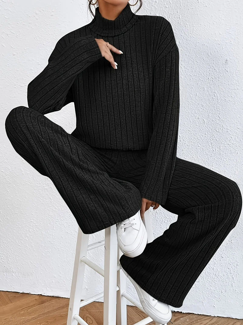 Maja – Comfortable Set with Turtleneck Top and Flared Pants for Women - Image 6