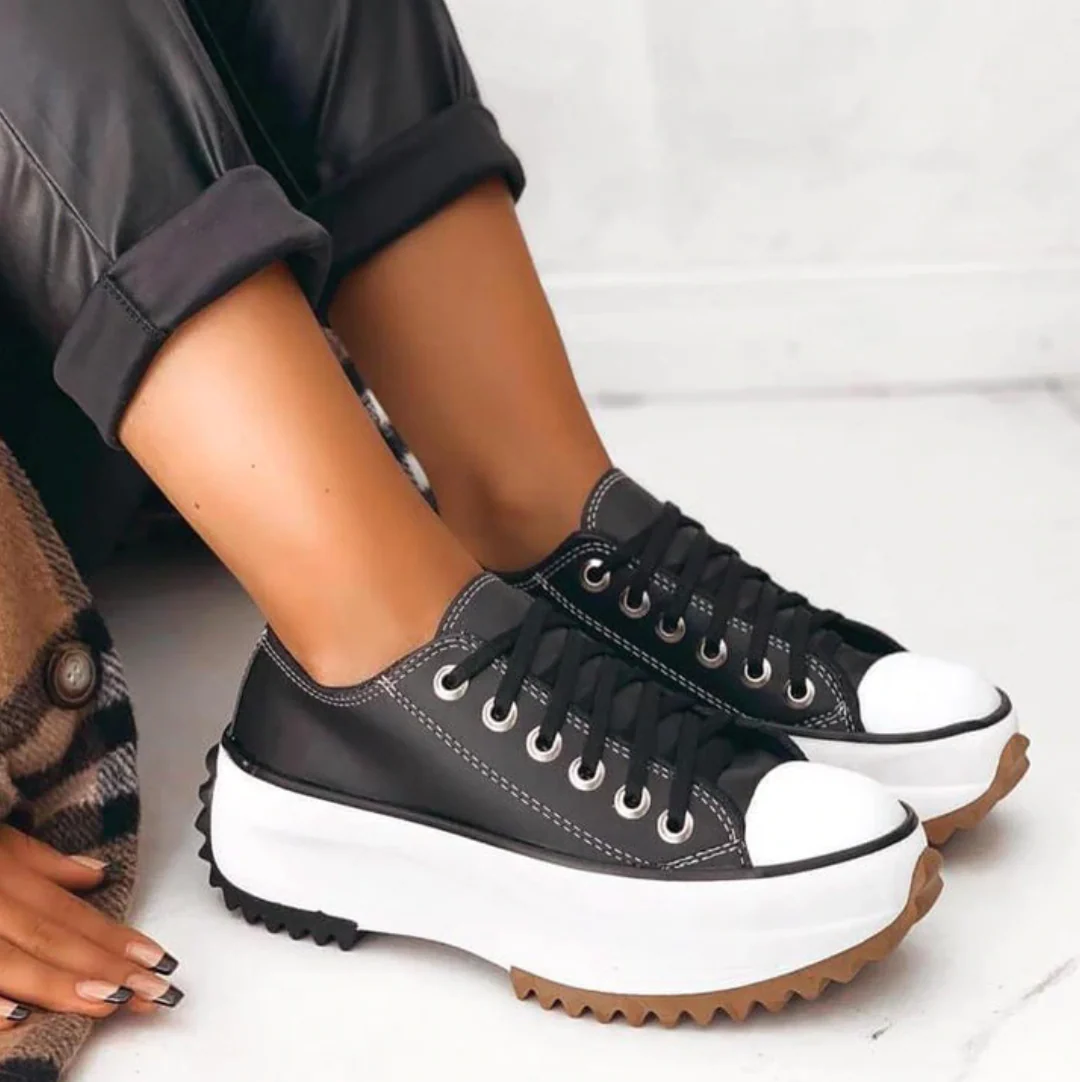 Women's Platform Sneakers – Canvas – Low Shaft – Lace-up – Chunky Sole - Image 3
