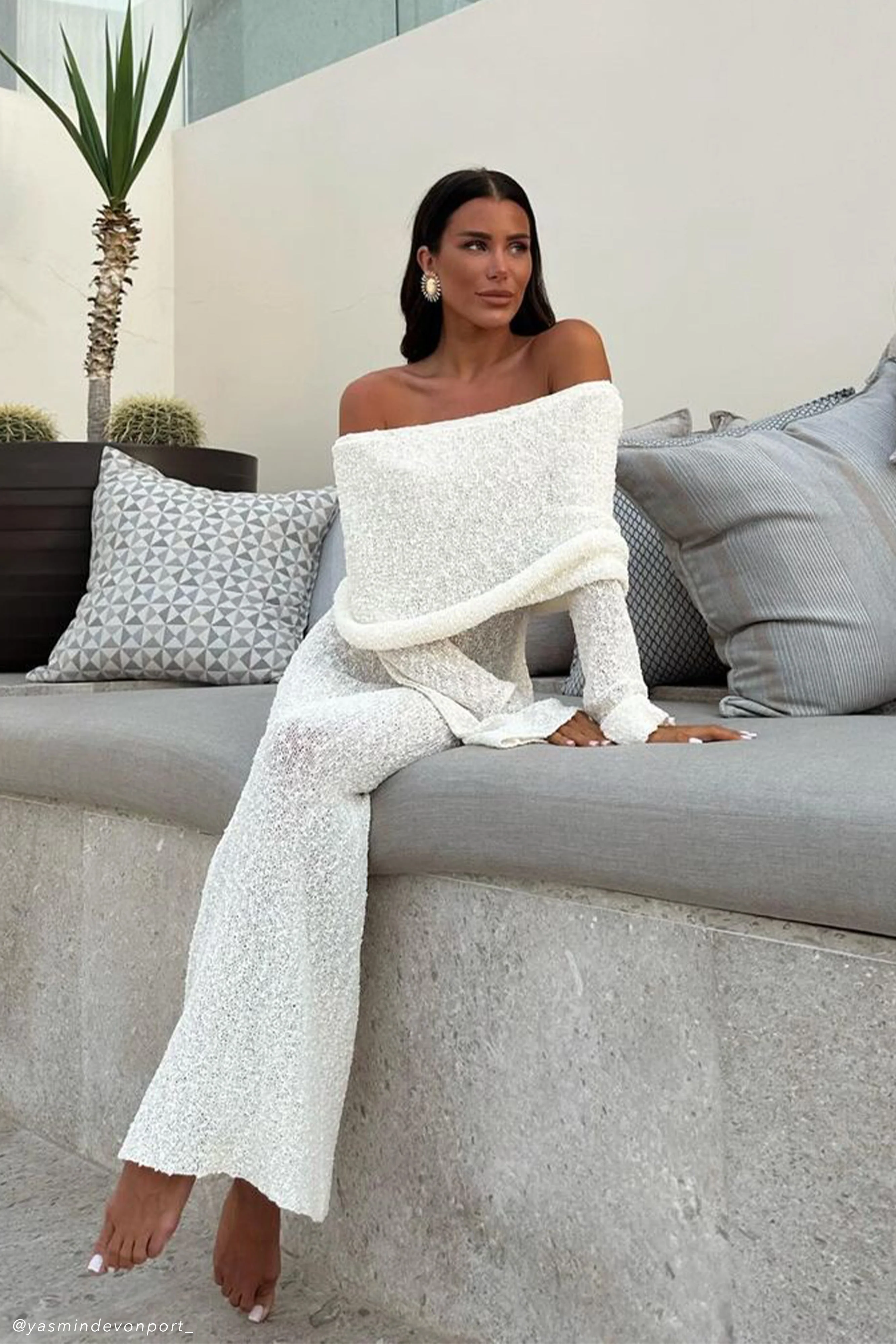 Marisol off-shoulder bouclé maxi-dress - ivory - Image 2