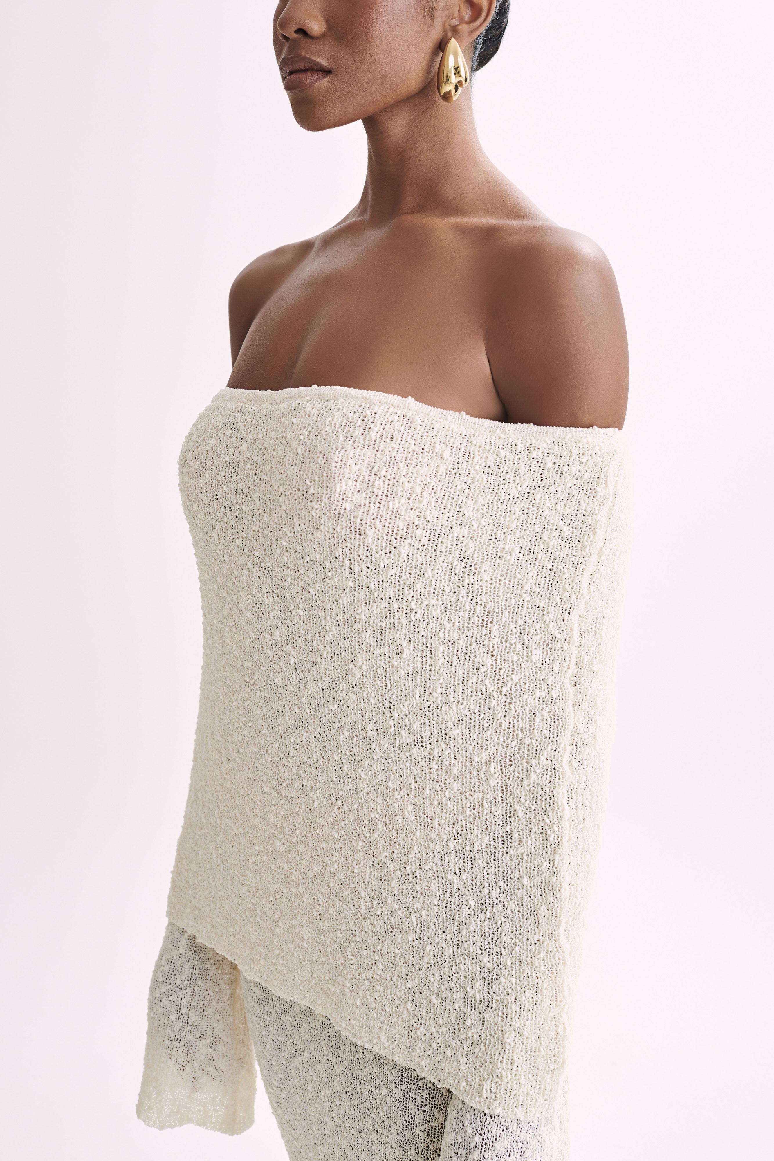 Marisol off-shoulder bouclé maxi-dress - ivory - Image 4