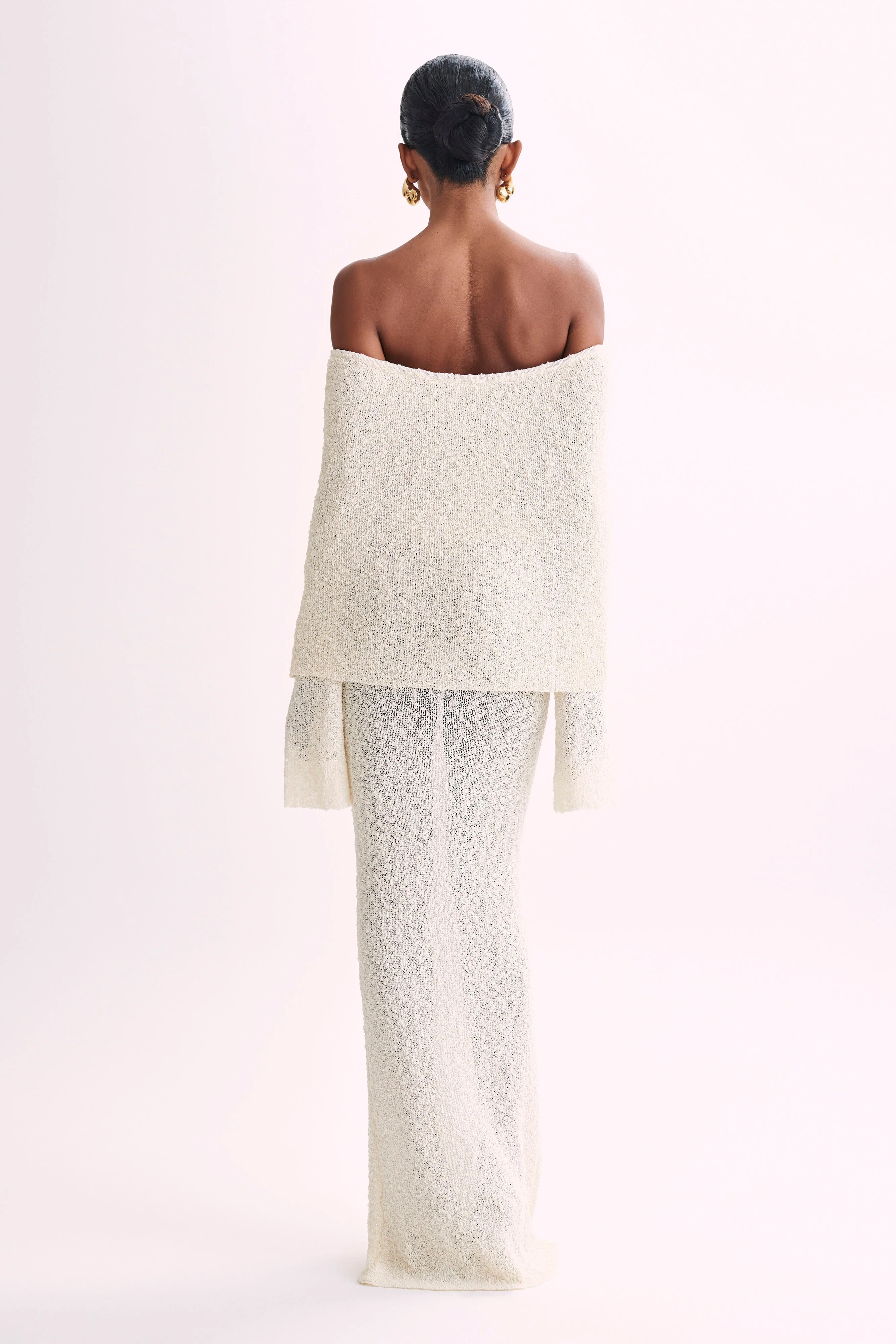 Marisol off-shoulder bouclé maxi-dress - ivory - Image 5
