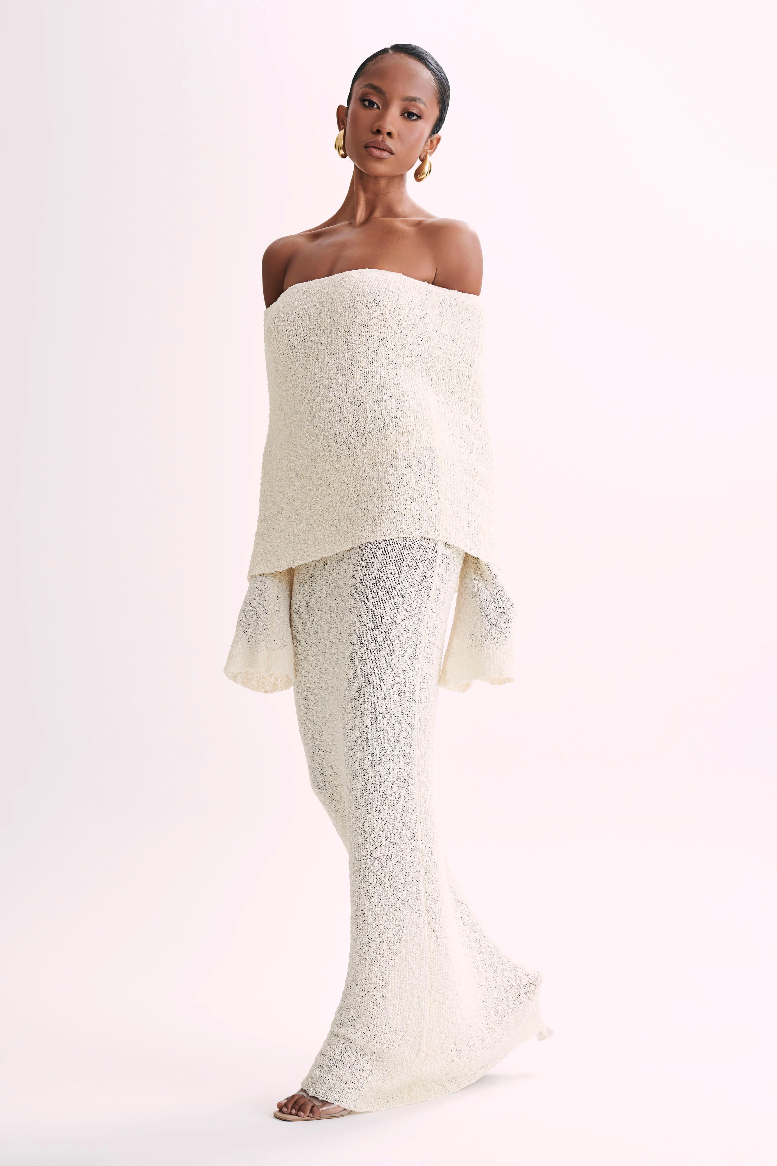 Marisol off-shoulder bouclé maxi-dress - ivory - Image 6
