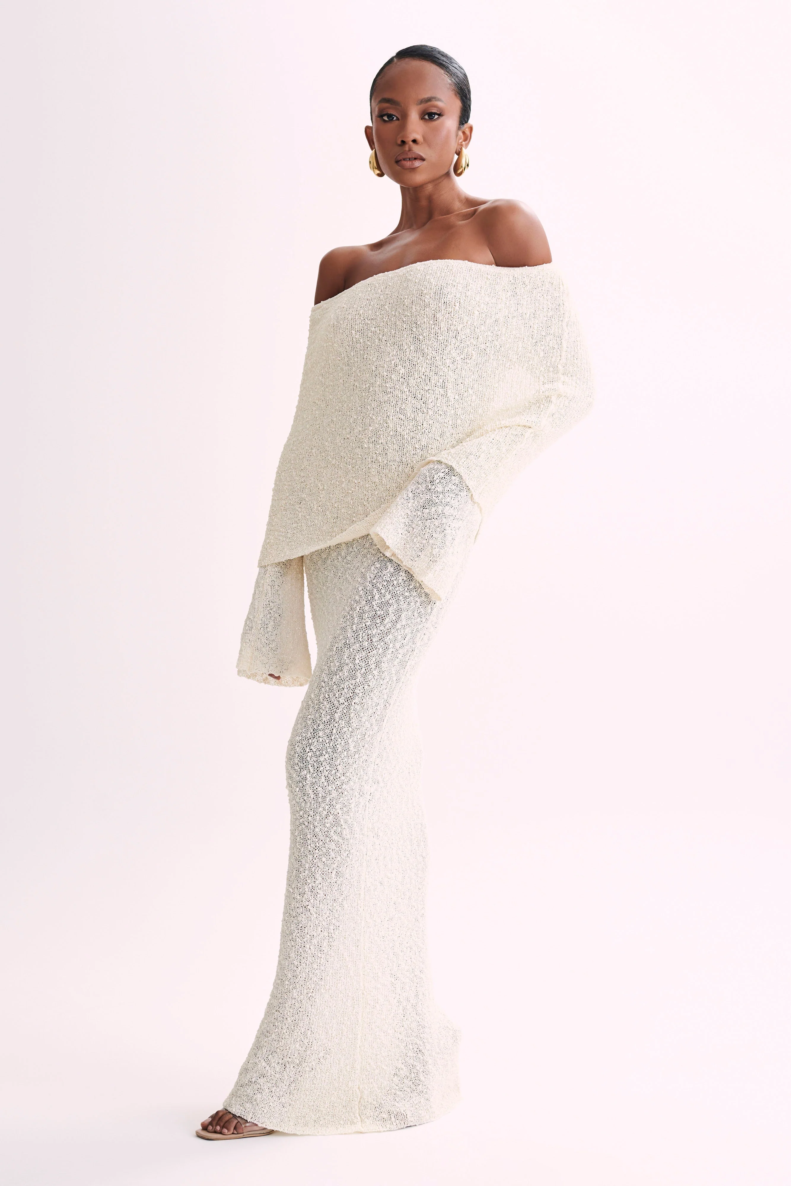 Marisol off-shoulder bouclé maxi-dress - ivory - Image 7