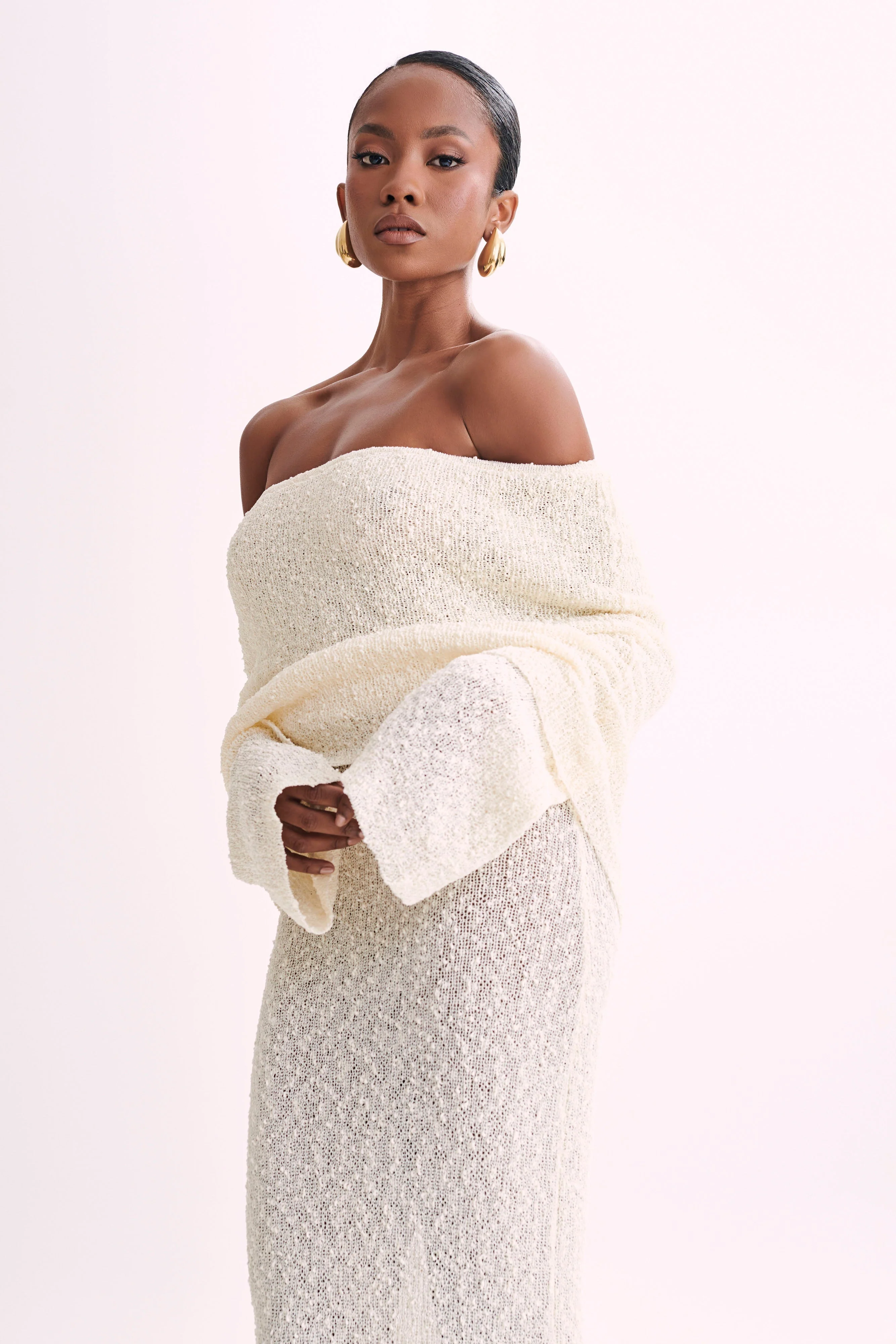 Marisol off-shoulder bouclé maxi-dress - ivory - Image 8