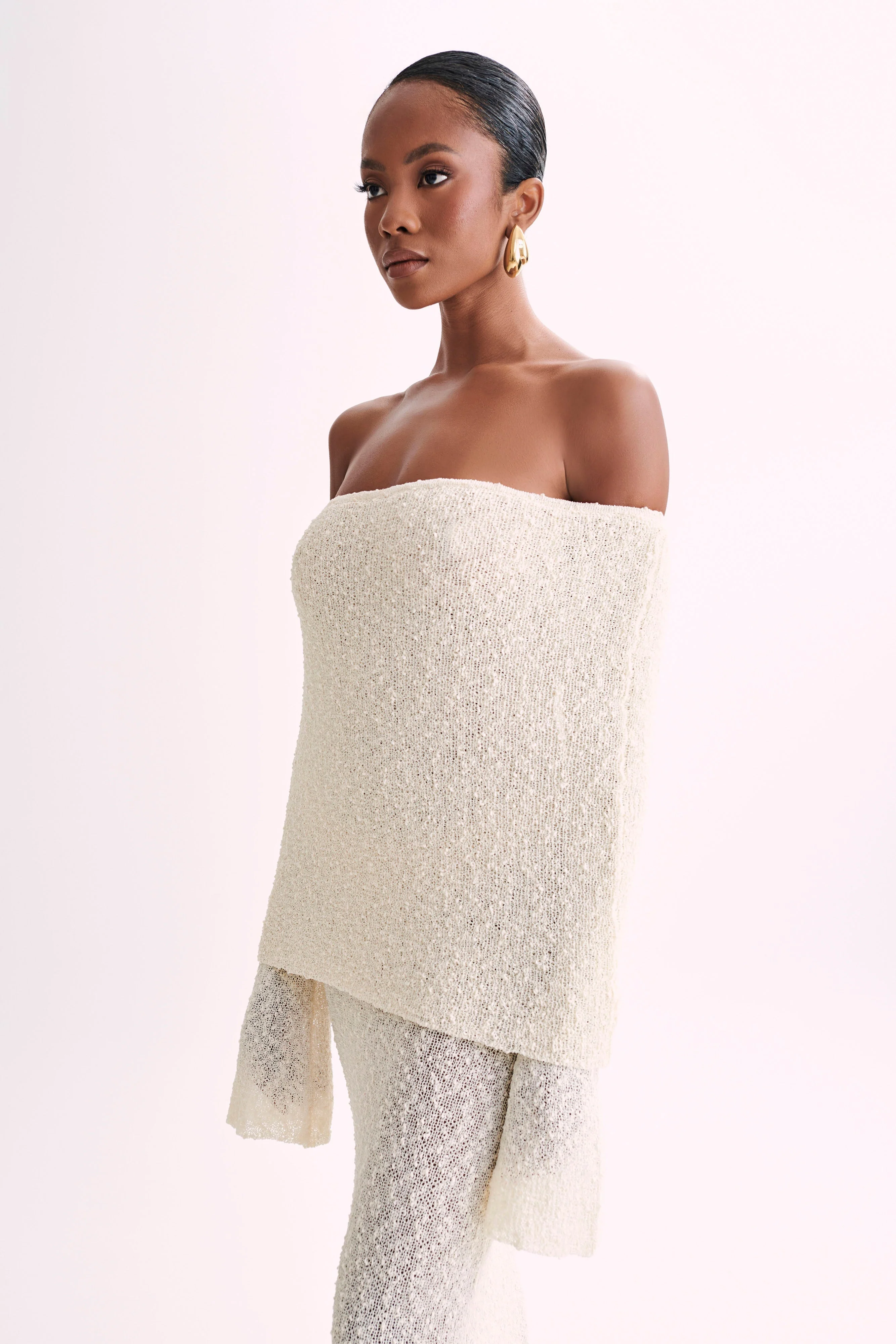Marisol off-shoulder bouclé maxi-dress - ivory - Image 9
