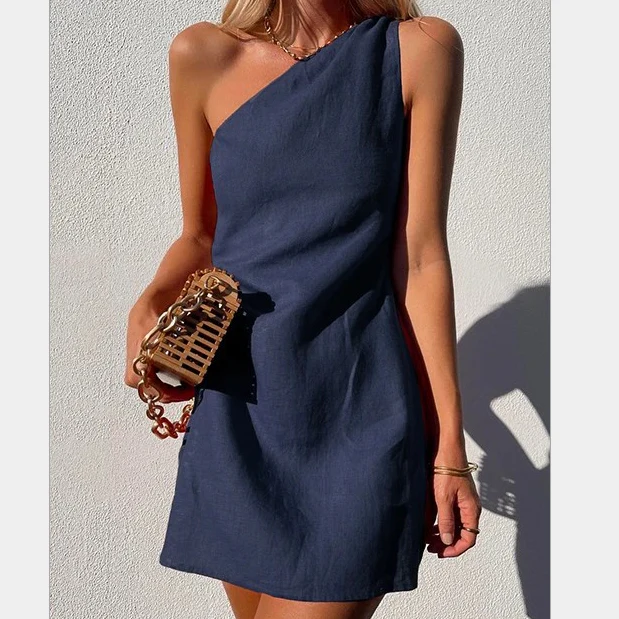 Women's Dress - One-Shoulder Design - Elegant Style - Lightweight Fabrics - Minimalist Cut - Image 6