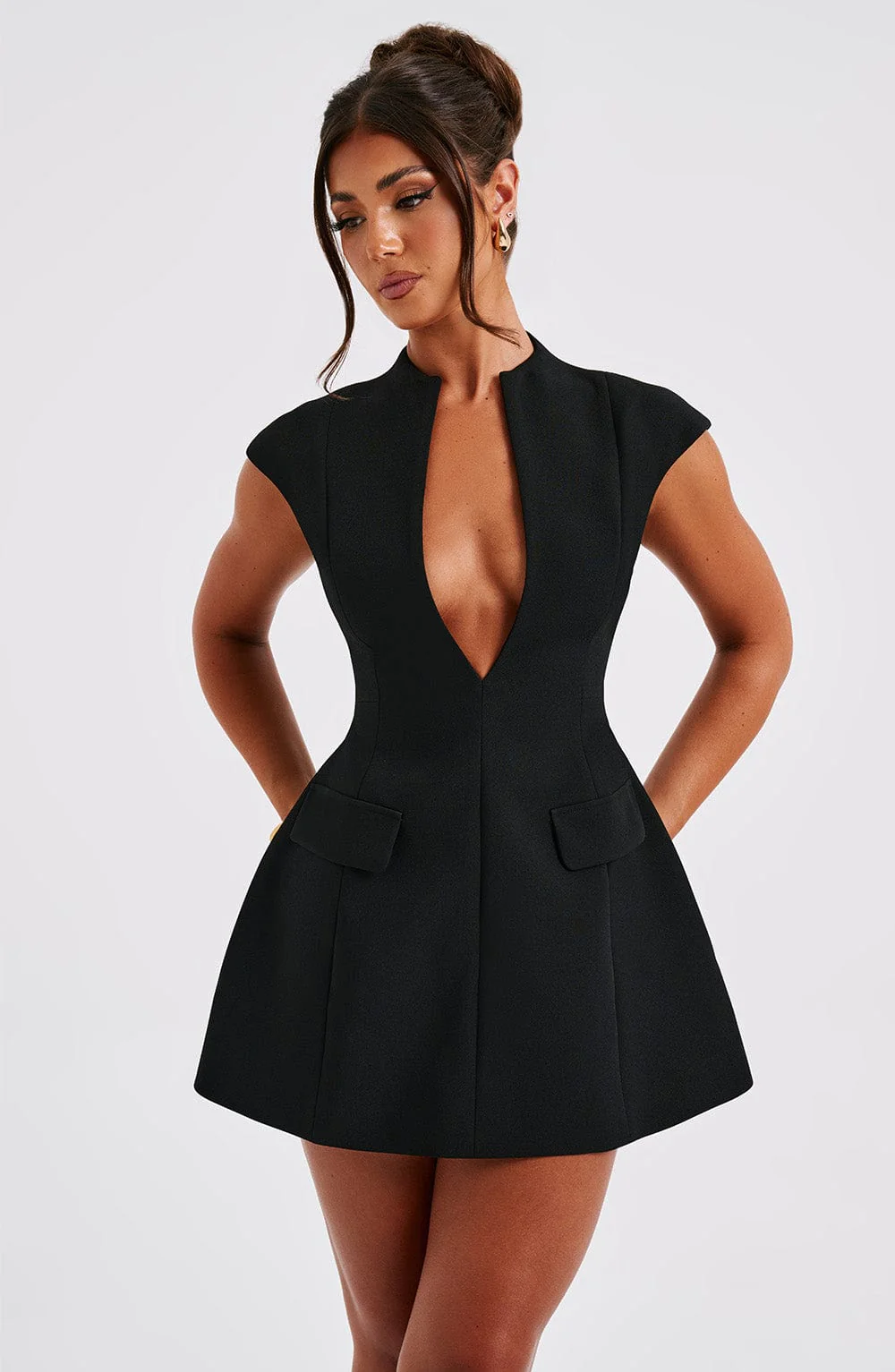 Women's Dress - Elegant Mini Fit & Flare - Low Neckline - Short Sleeves - Evening Wear - Image 6