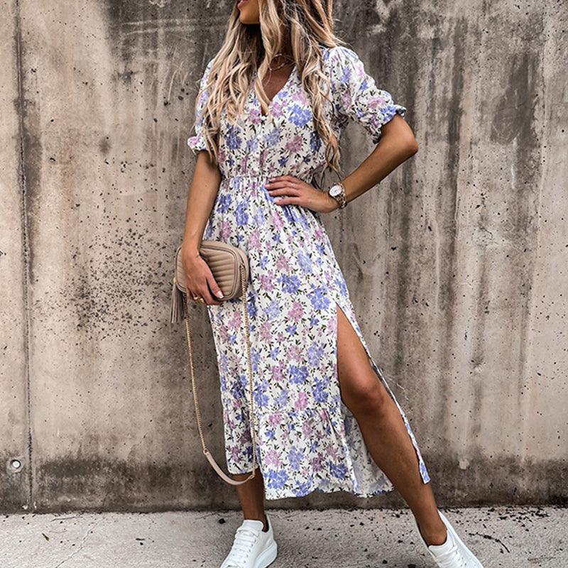 Melora | Floral print Dress with Slit - Image 3