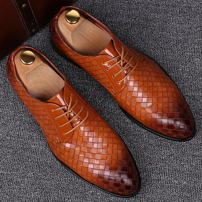 Men's Dress Shoes – Faux Leather Woven Pattern – Lace-Up Closure – Slim Fit - Image 3