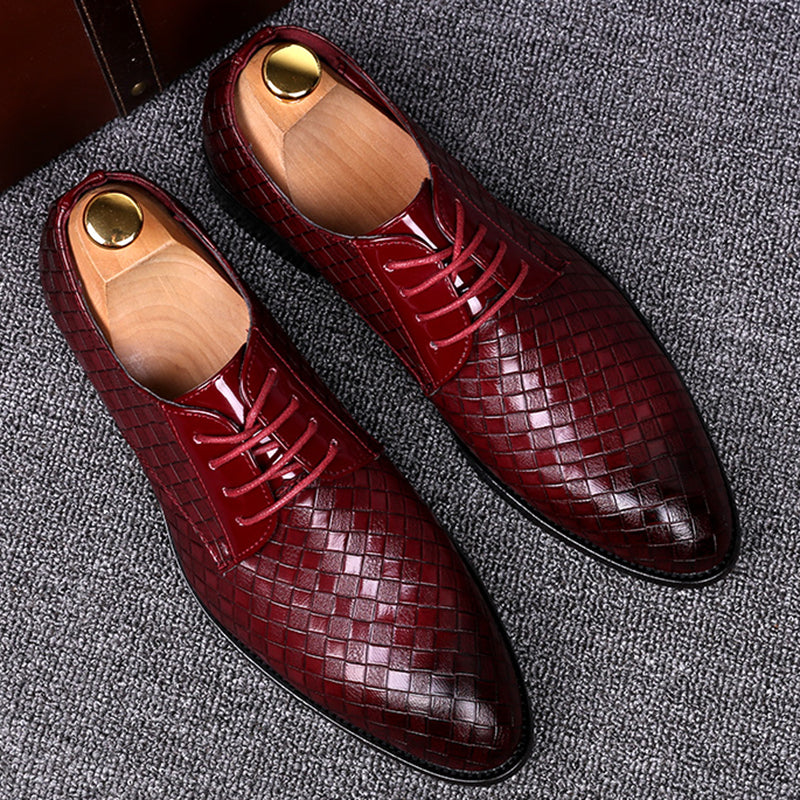 Men's Dress Shoes – Faux Leather Woven Pattern – Lace-Up Closure – Slim Fit - Image 4