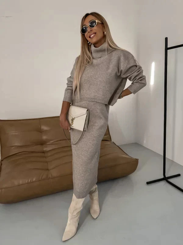 Women's Knitted Sweater Dress – Midi Length – Turtleneck – Comfortable Relaxed Fit - Image 2