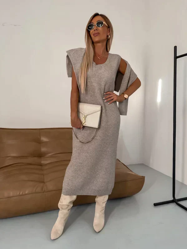 Women's Knitted Sweater Dress – Midi Length – Turtleneck – Comfortable Relaxed Fit - Image 3