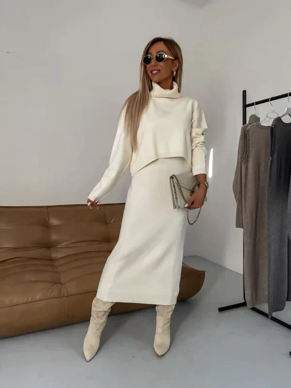 Women's Knitted Sweater Dress – Midi Length – Turtleneck – Comfortable Relaxed Fit - Image 7