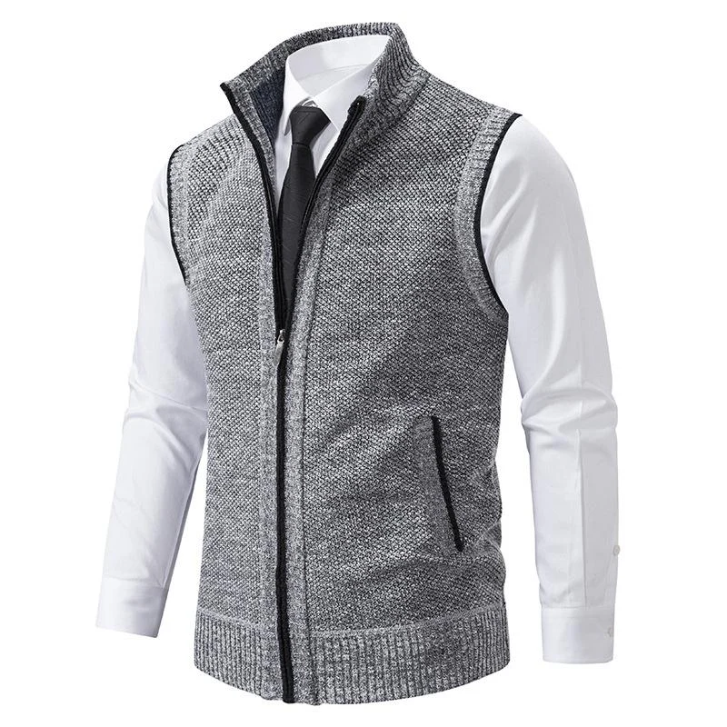 Men's Knitted Sweater Vest - Sleeveless - Regular Fit - Fine Zipper Closure - Business Casual - Image 4