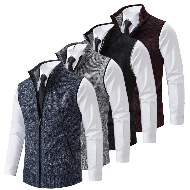 Men's Knitted Sweater Vest - Sleeveless - Regular Fit - Fine Zipper Closure - Business Casual - Image 7
