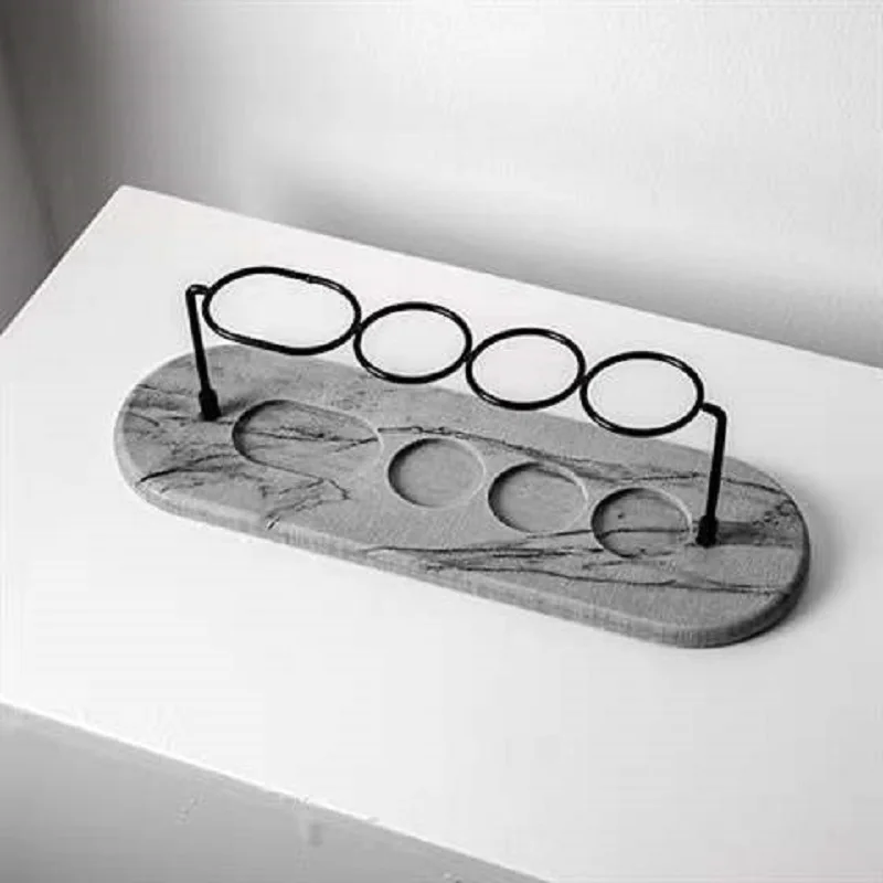 Minimalist Marble Base Toothbrush Holder With Metal Loop Slots - Image 4