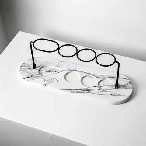 Minimalist Marble Base Toothbrush Holder With Metal Loop Slots - Image 6