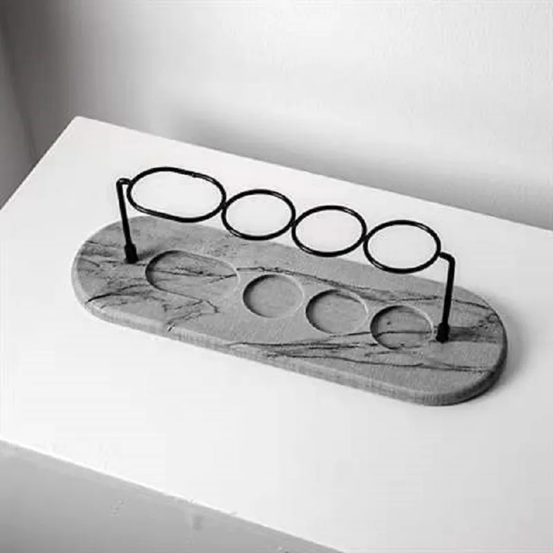 Minimalist Marble Base Toothbrush Holder With Metal Loop Slots - Image 7